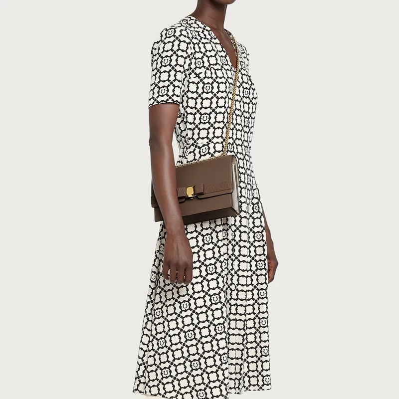 FERRAGAMO Vara Cow Leather Shoulder Bag Crossbody Bag Medium Size Women's Camel-5