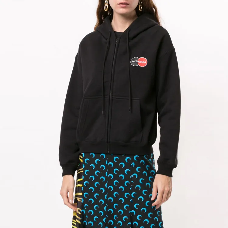 Balenciaga Shrunk Zip Up Hoodie 'Black'-2