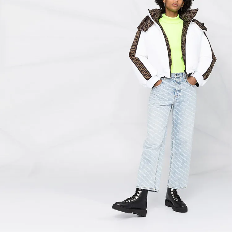 FENDI Solid Color Geometric Pattern Hooded Down Jacket Women's White-1