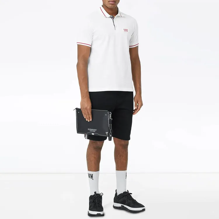 Burberry Men Logo Embroidered Short Sleeve Polo Shirt White-6