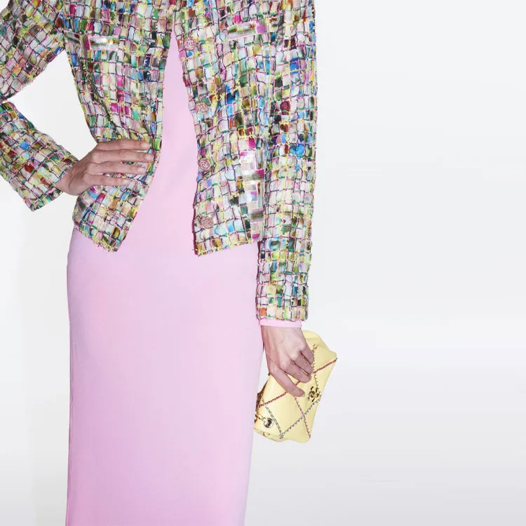 CHANEL SS21 Long-Sleeved A-Line Dress Women's Pink-1