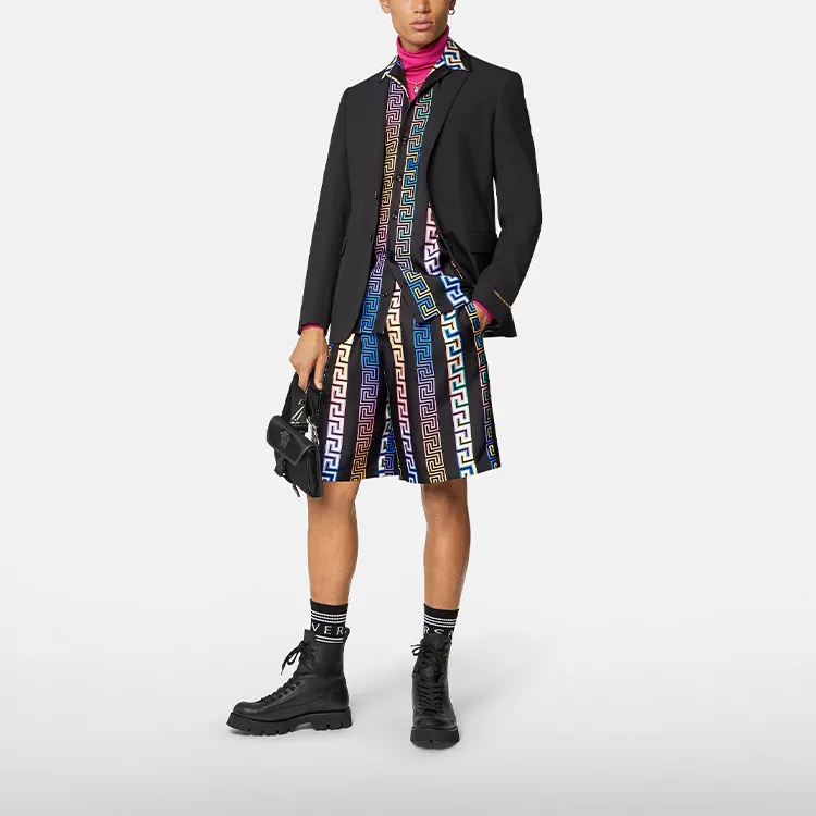 VERSACE Greca Neon Print Silk Shorts-1