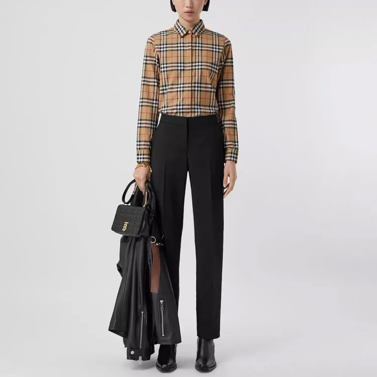 Burberry Vintage Women'ss Check Cotton Oversized Shirt Antique Yellow-2
