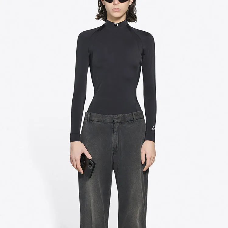 Balenciaga Long Sleeve Fitted Top 'Black/White'-2