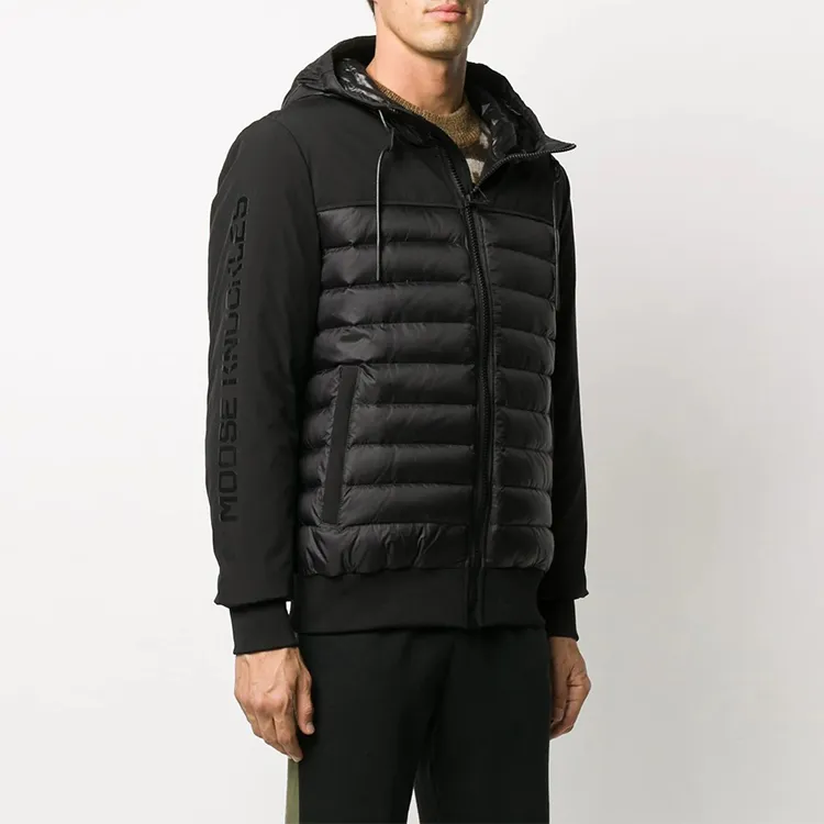 Moose Knuckles Solid Color Hooded Down Jacket Men's Black-3