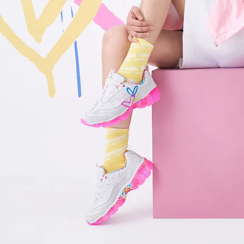 Skechers James Goldcrown X Skechers D'Lites Crystal Low Top Running Shoes Pink/White Women's-5