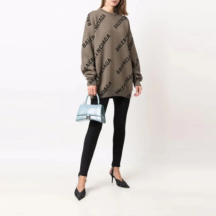 Balenciaga Logo Intarsia Oversize Crewneck Women'ss Sweater Light Brown-5
