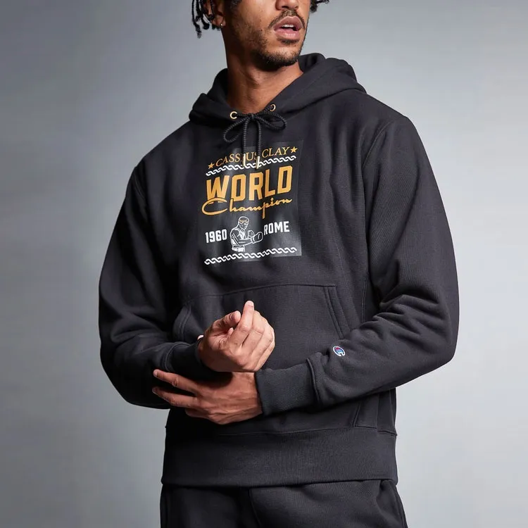 Champion Muhammad Ali Hooded Loose Fit Heavyweight Sweatshirt Fall And Winter US Version Unisex Black-3