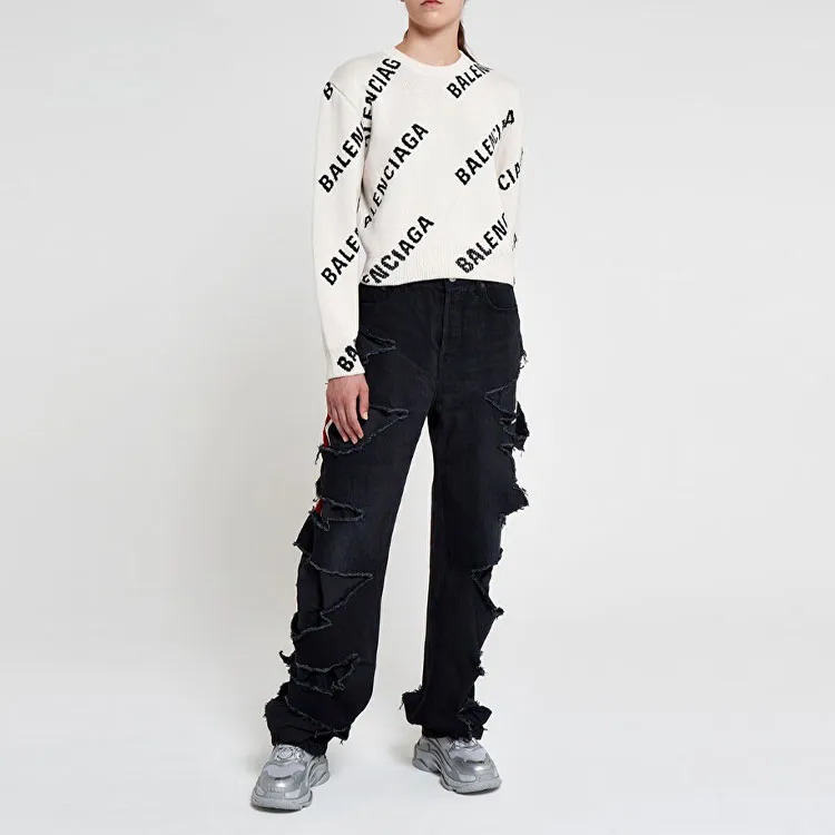 Balenciaga Allover Logo Crewneck 'Chalky White/Black'-2