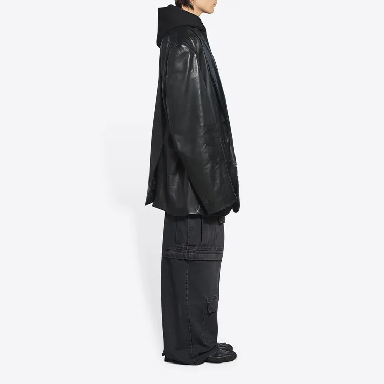 Balenciaga Leather Jackets Men Black-3