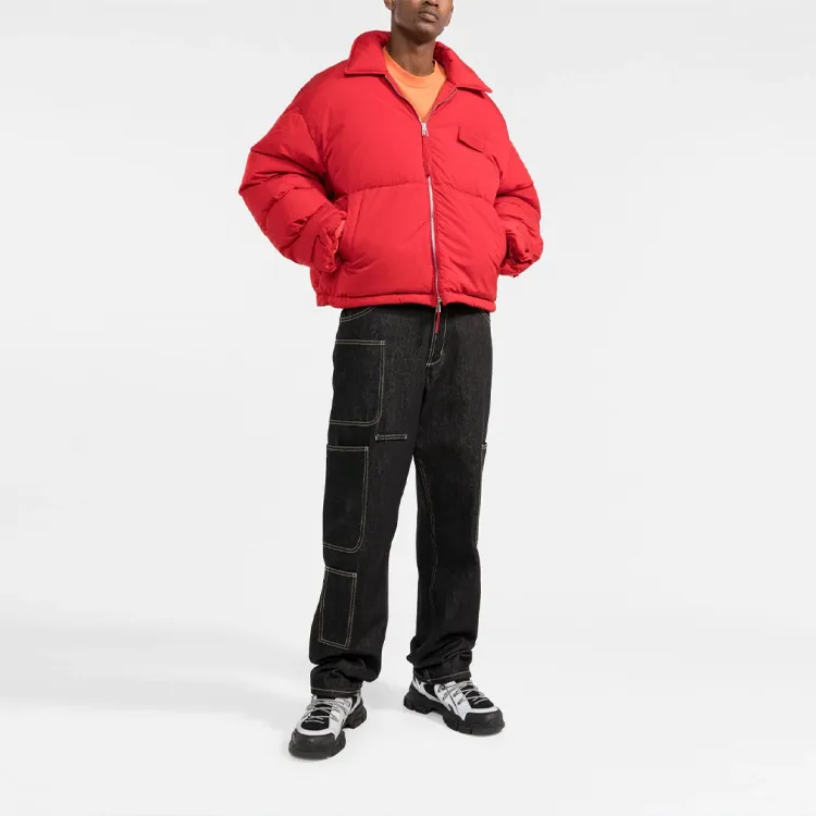 Jacquemus FW21 Solid Color Lapel Loose Fit Thickened Puffer Jacket Men's Red-1