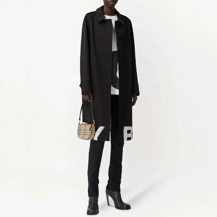 Burberry Logo Hem Trench Coat Black/White-1
