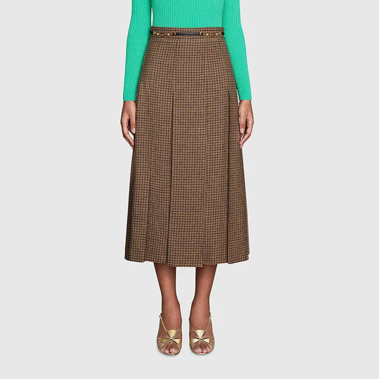 GUCCI FW21 Casual Long Skirt Women's Brown-1