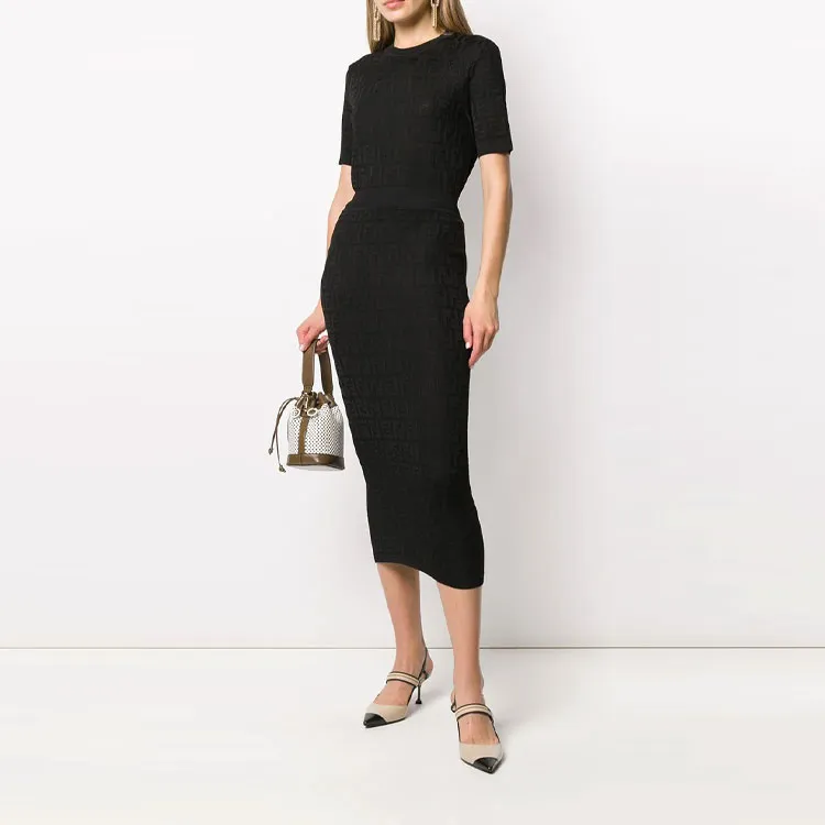 FENDI FW21 Knit Long Skirts Women's Black-3