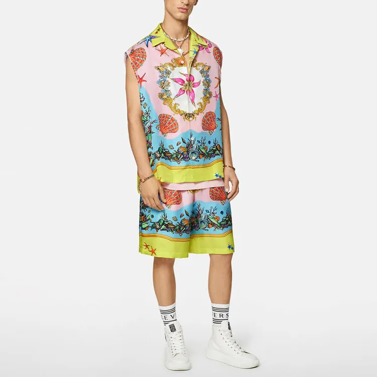 VERSACE Trésor De La Mer Print Sleeveless Silk Shirt-3
