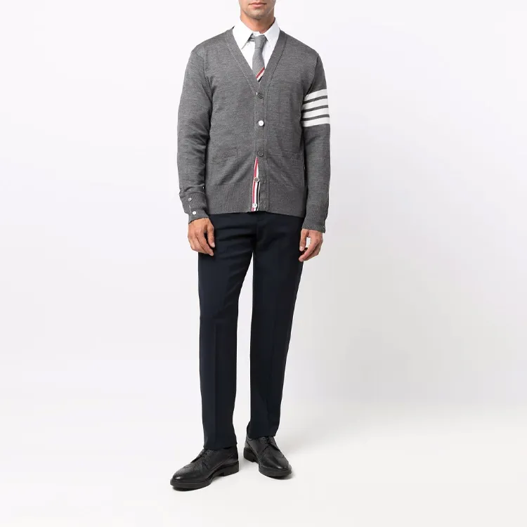 THOM BROWNE 4 Bar V Neck Knitted Cardigan-1