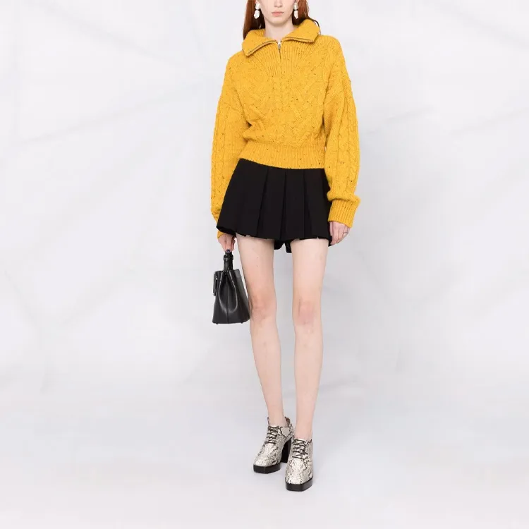 GANNI Zip Cable Knit Sweater 'Spectra Yellow'-1