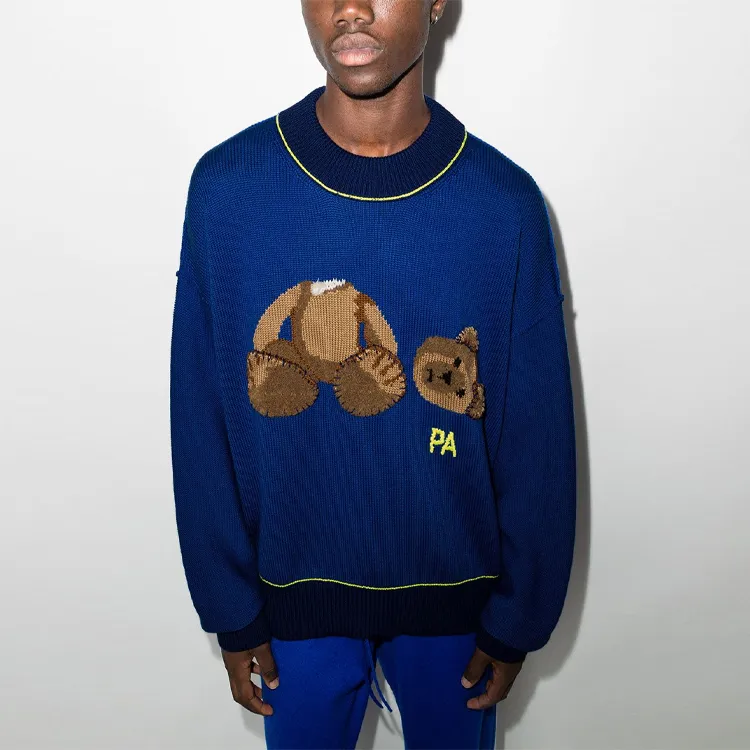 PALM ANGELS Teddy Bear Embroidered Wool Knit Sweater-2