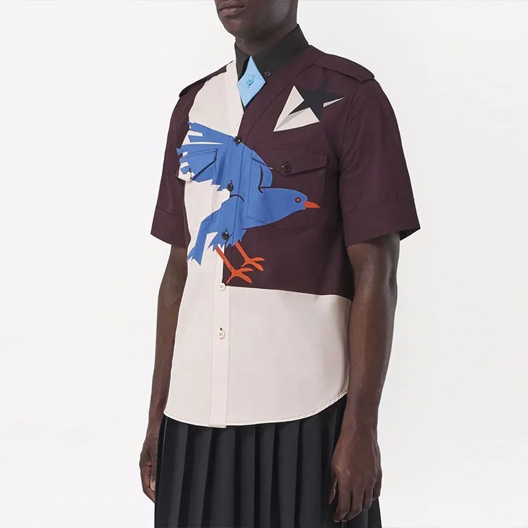 Burberry Printed Collarless Baseball Silhouette Shirt-4