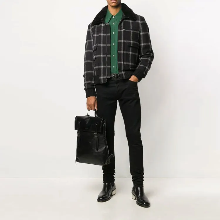 SAINT LAURENT Checked Zip Up Bomber Jacket-1