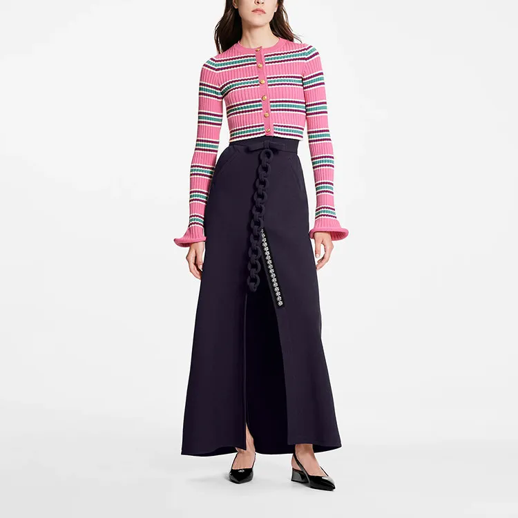 LOUIS VUITTON Horizontal Stripes Trumpet Sleeve Cardigan-2