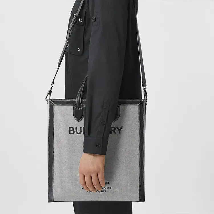 Burberry Canvas Tote Bag Shopping Bag Canvas Bag Sheet Music Bag Handbag Men's Carbon Gray Black-2