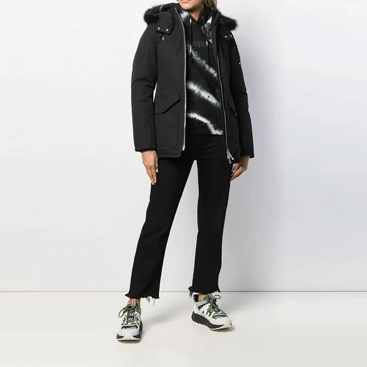 Moose Knuckles Solid Color Hooded Puffer Jacket Women's Black-1