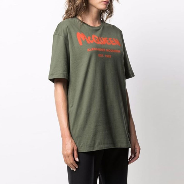 Alexander McQueen T-Shirts Women's Khaki Green - POIZON