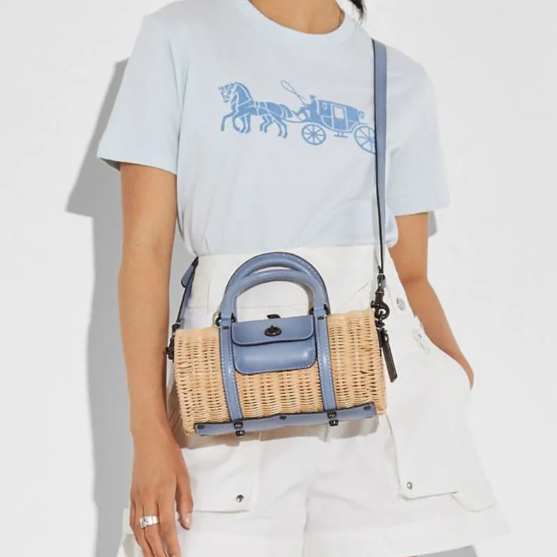 COACH Barrel Cow Leather Bucket Bags Crossbody One Shoulder Handbags Women's Timber Light Blue-3