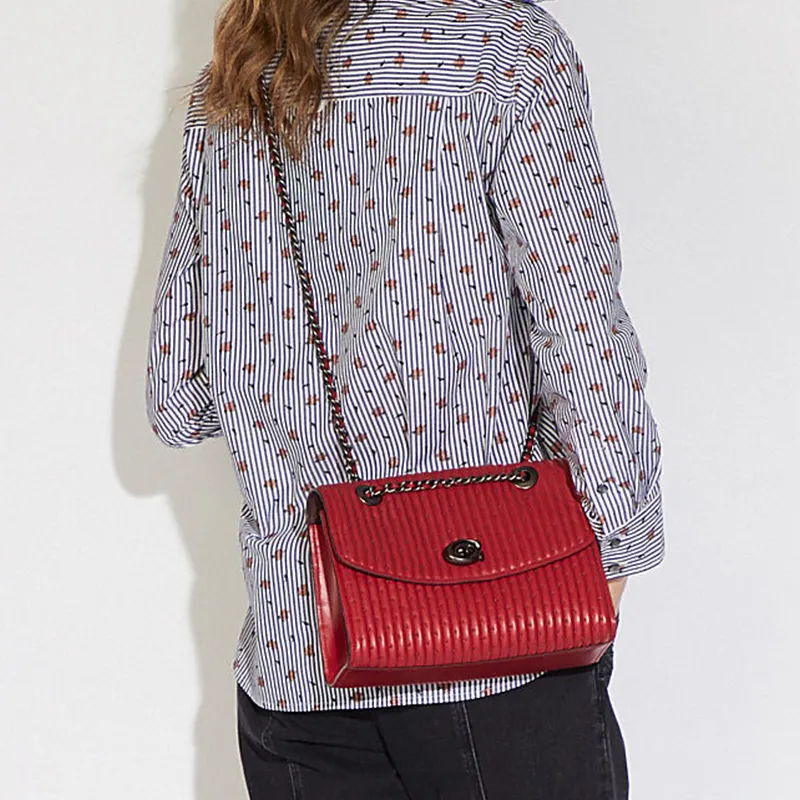COACH Parker Leather Chain Bag Crossbody Bag Shoulder Bag Women's Apple Red-3