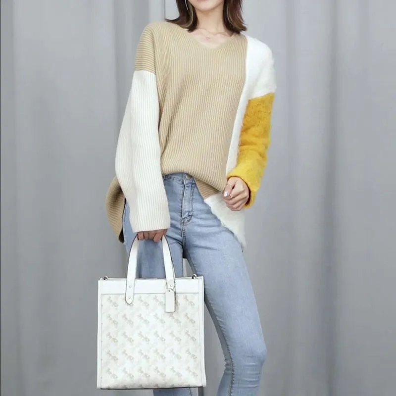 COACH Field Canvas With Leather Tote Bag Shopping Bag Portable Crossbody Bag Shoulder Bag Large Size Women's White-7