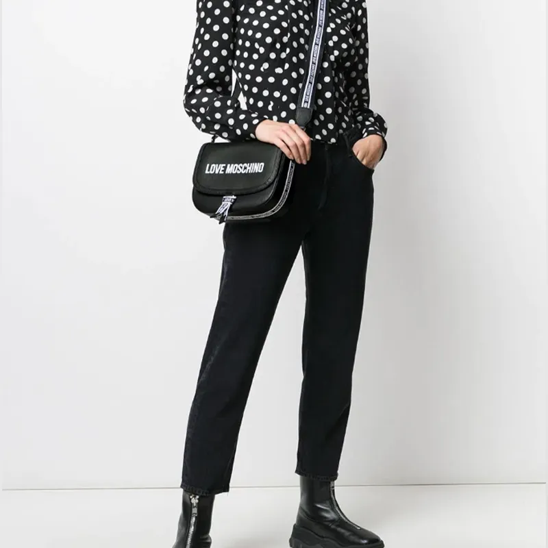 LOVE MOSCHINO Leather Shoulder Bag Crossbody Bag Women's Black-3