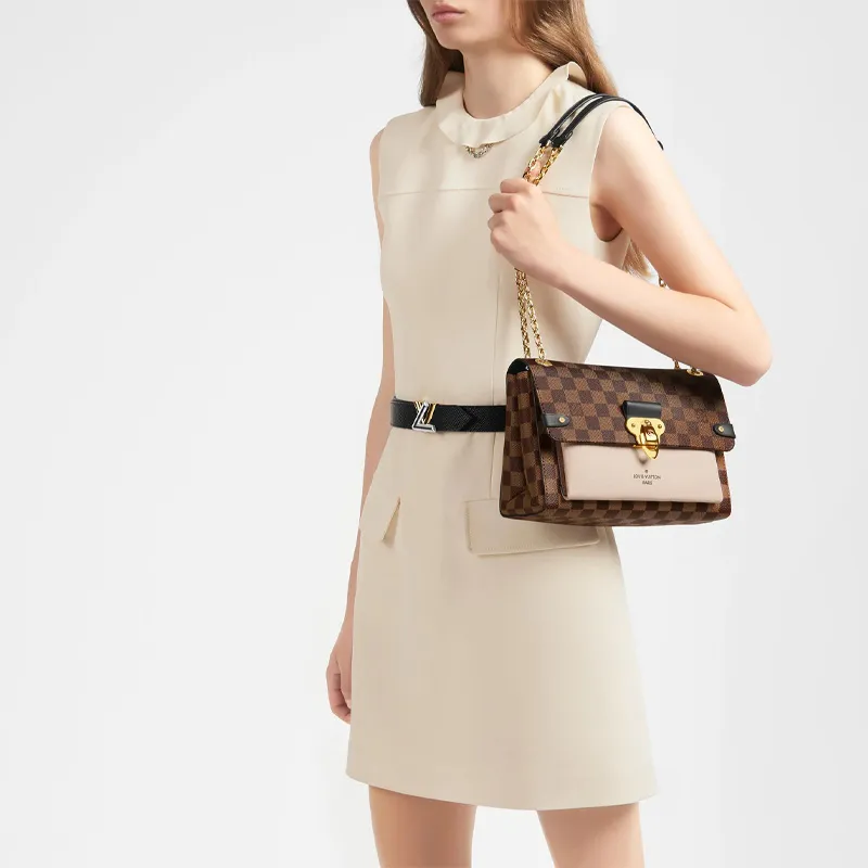 LOUIS VUITTON Vavin Coated Canvas With Grainy Calfskin Chain Bag Shoulder Bag Crossbody Bag Small Size Women's Brown-5