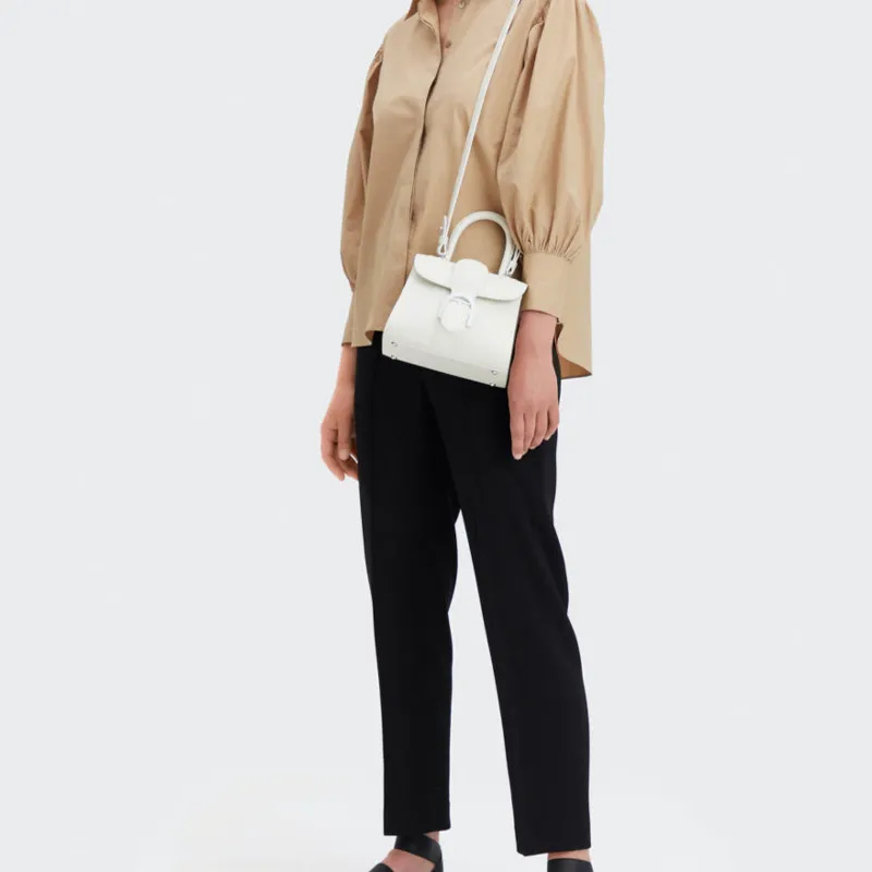 Delvau Cow Leather Shoulder Bag, Crossbody Bag, Handbag Mini Women's White-10