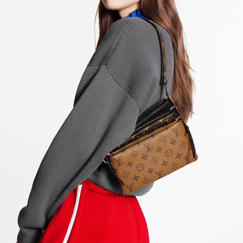 LOUIS VUITTON Lv3 Lambskin Clutch, Crossbody Bag, Shoulder Bag Women's Brown/Caramel/Black-5