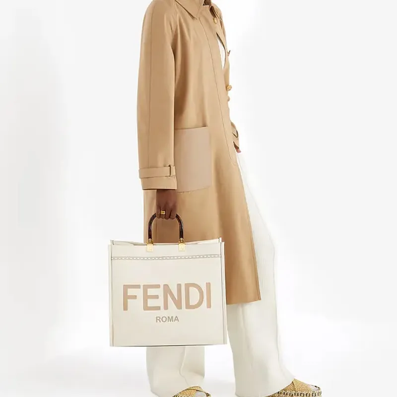 FENDI Sunshine Cow Leather Sunshine Bag, Tote Bag, Shopping Bag, Handbag Tubas Women's White-4