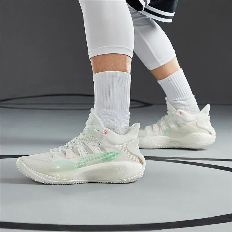 LiNing SONIC 9 Low Slip-Resistant Cushioning Wear-Resistant Low-Top Basketball Shoes Ivory-5