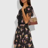 COACH Parker Canvas With Leather Shoulder Bag Crossbody Bag Small Size Women's Khaki & Brown Monogram