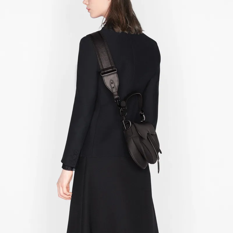 DIOR Cow Leather Saddle Bags One Shoulder Handbags Women's Black-4