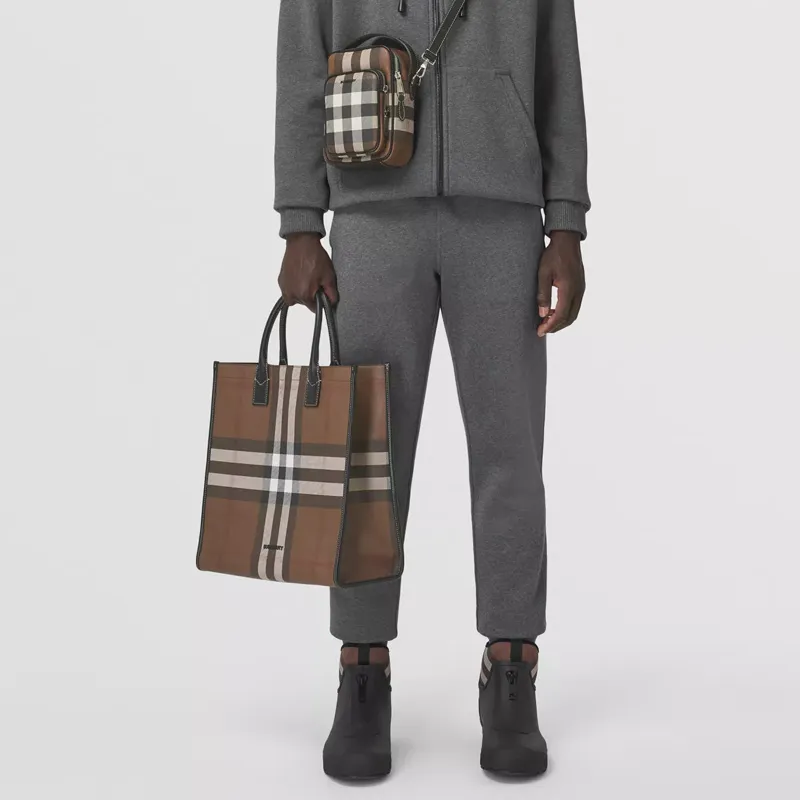 Burberry Leather Tote Bag Shopping Bag Shoulder Bag Crossbody Bag Handbag Men's Brown-5