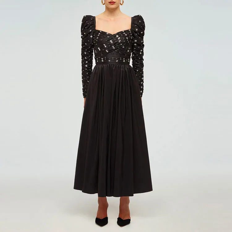Self portrait SS22 Long Sleeved Dress Women's Black-2