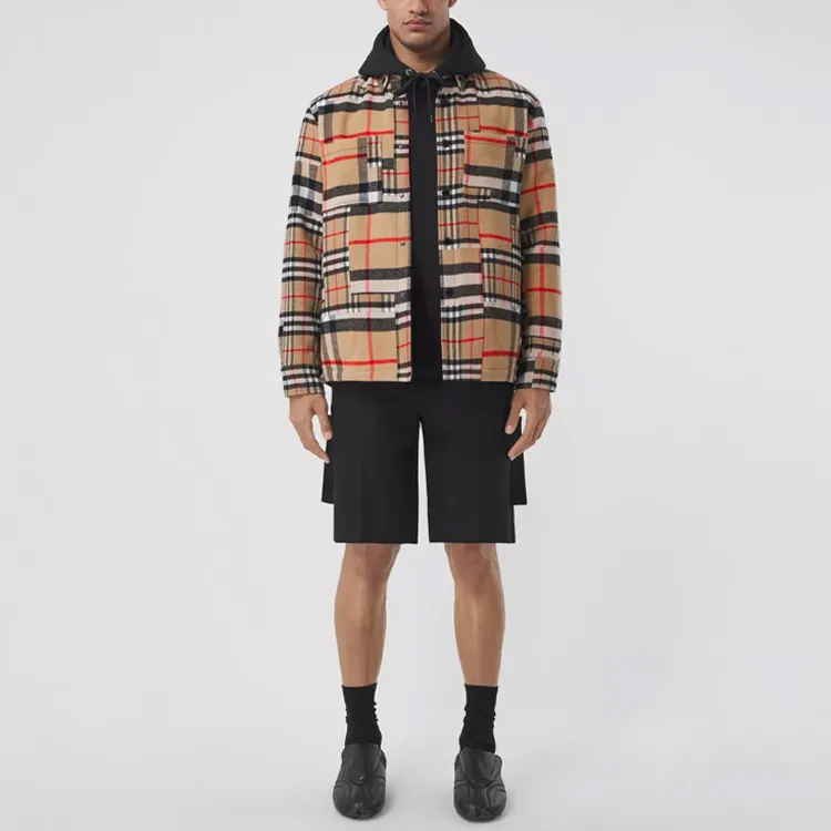 Burberry Check Pattern Patchwork Wool Oversized Overshirt-1