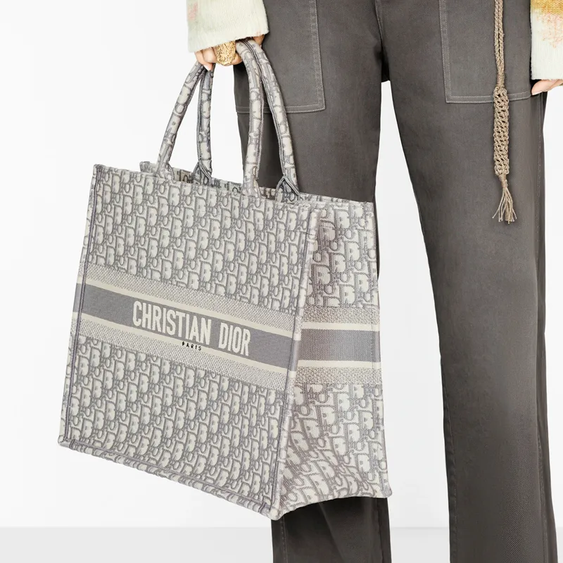 DIOR BookTote Embroidery Tote Bag, Shopping Bag, Shoulder Bag, Handbag Tubas Women's Gray-5