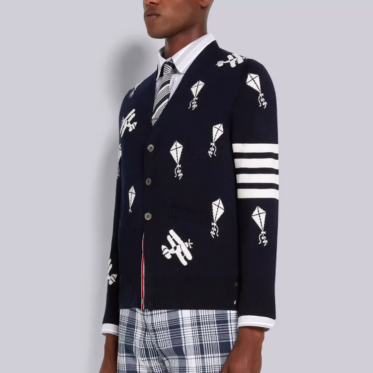 THOM BROWNE Sky Icons 4 Bar Cardigan-2