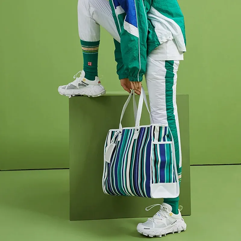 LiNing Polyester Tote Bag Shopping Bag Handbag Regular Unisex Green And Yellow Stripes-3