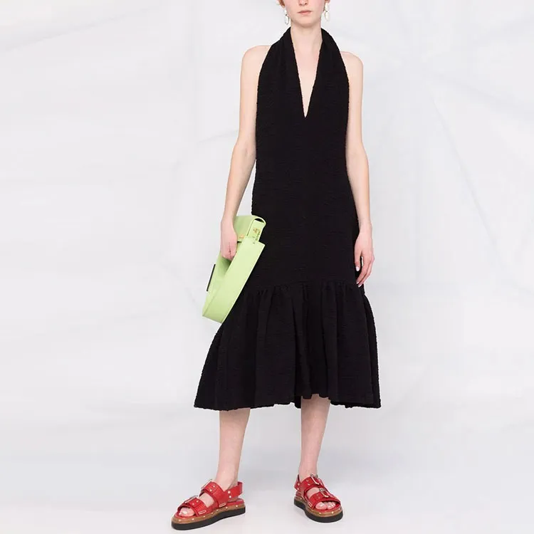 MSGM Textured Midi Halterneck Dress-1