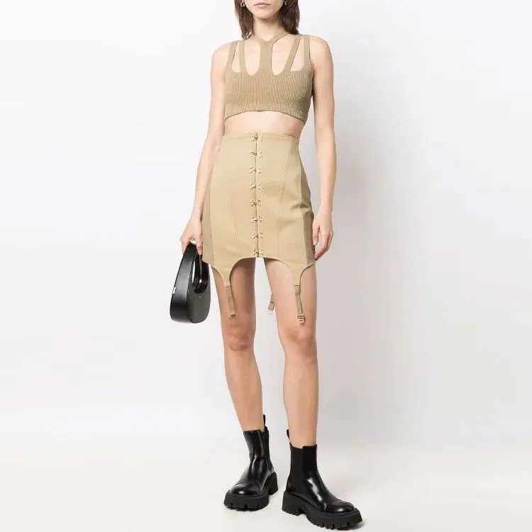 DION LEE Casual Short Skirts Women's Khaki-1