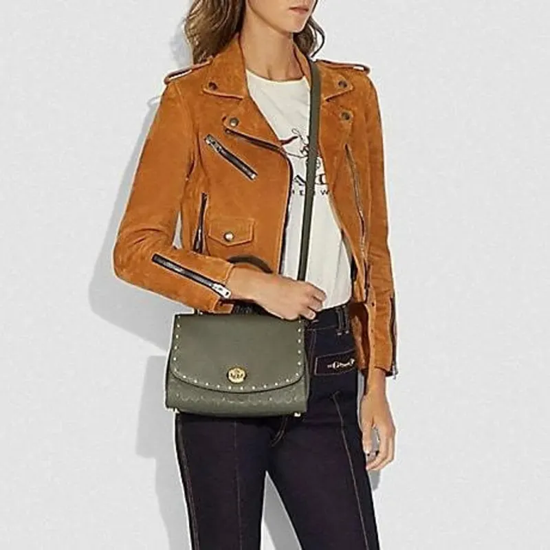 COACH Tilly Leather Crossbody Bag Medium Size Women's Army Green/Gold-2