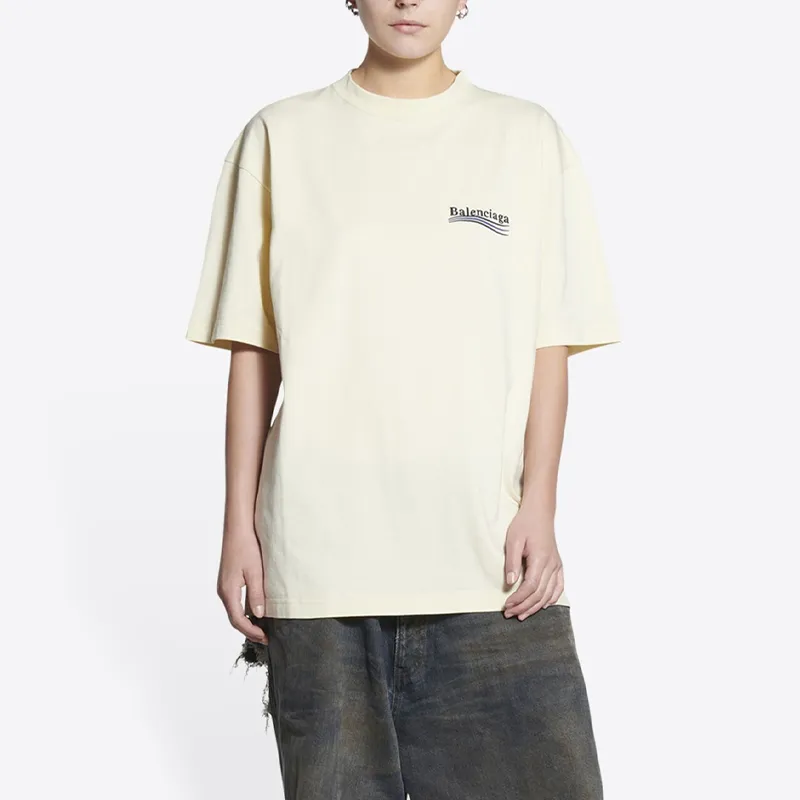 Balenciaga Political Campaign Drop Shoulder Sleeve T Shirt Women's Beige Loose Fit-4