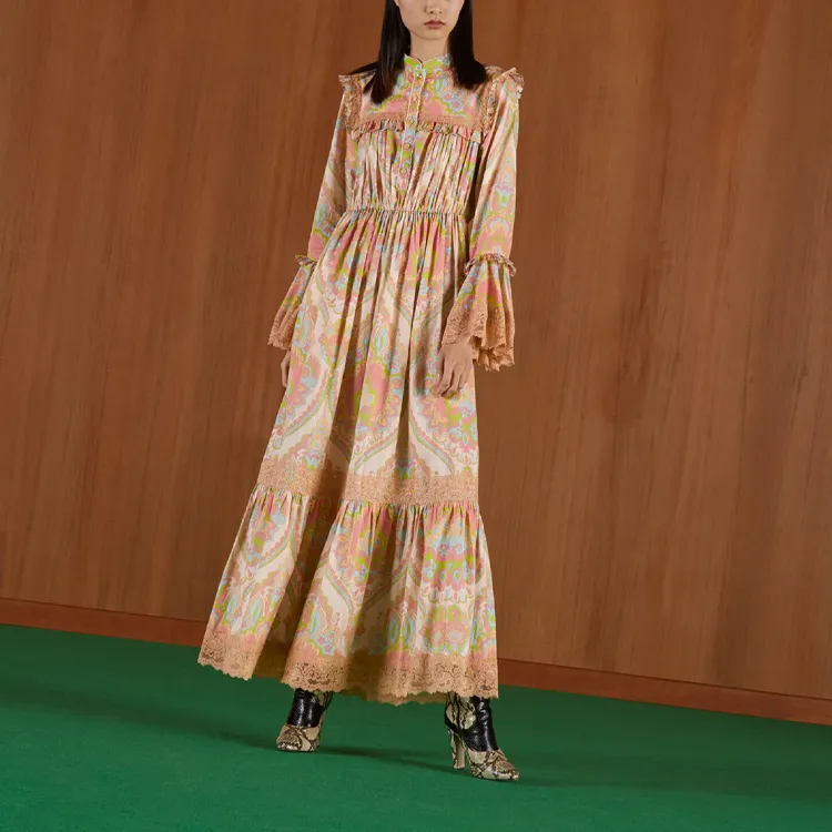 GUCCI Floral Lace Maxi Dress Pink-1